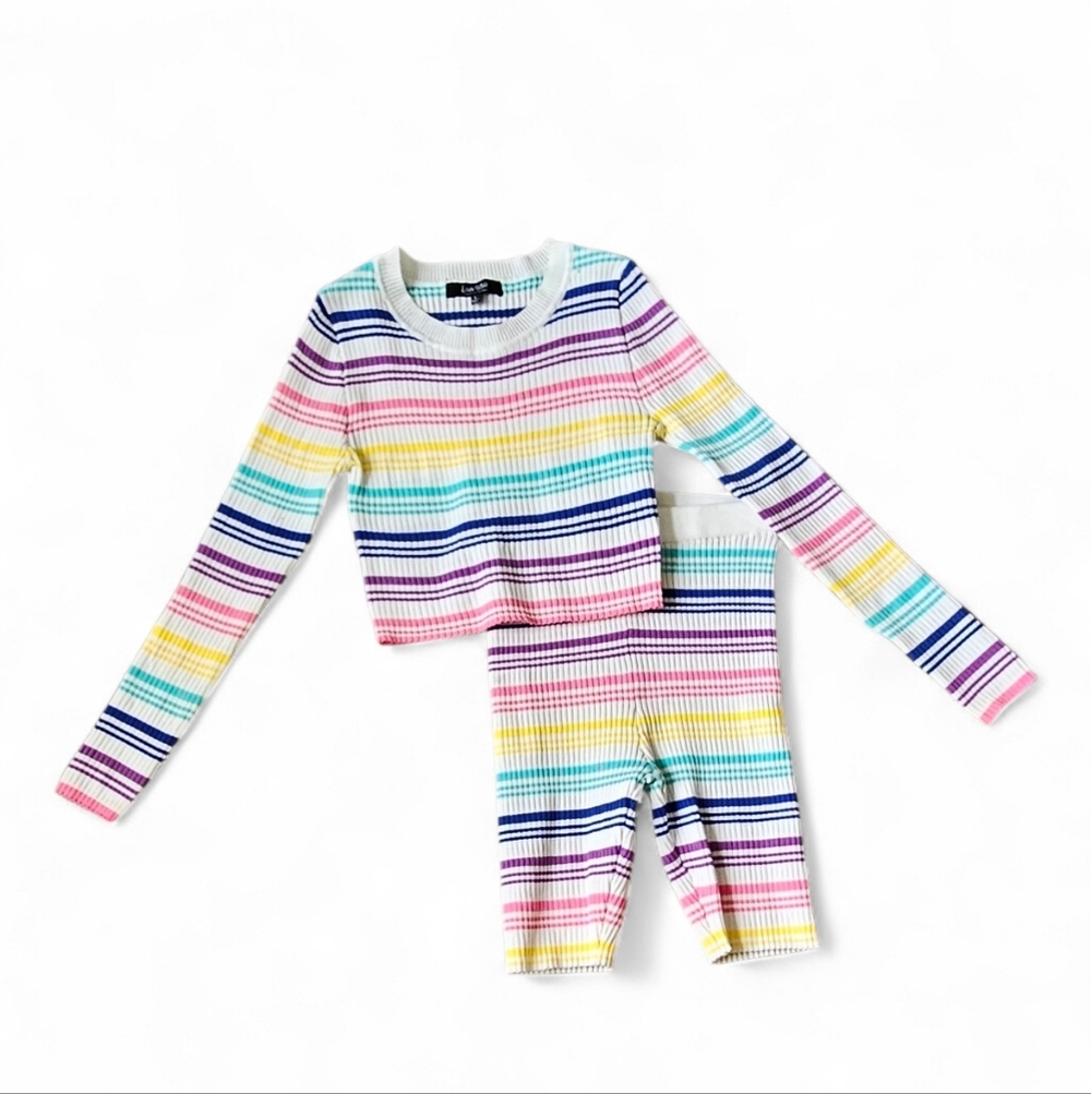 Love Star Striped Crop Top & Biker Shorts Set Size L